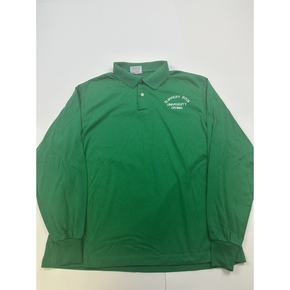 Vintage Slippery Rock Diving  Longsleeve Polo Rugby T Shirt Sz Large USA Made